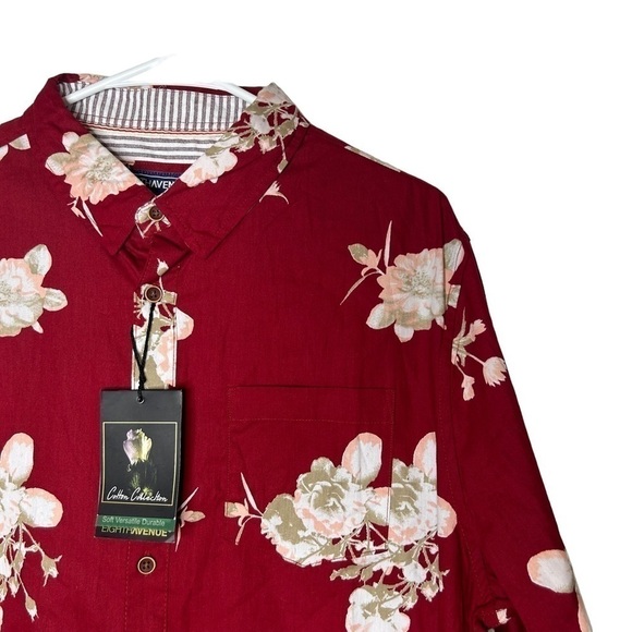 2/$30 Eighth Avenue 100% Cotton Lightweight Red Floral Button Shirt Down Unisex - Picture 4 of 16